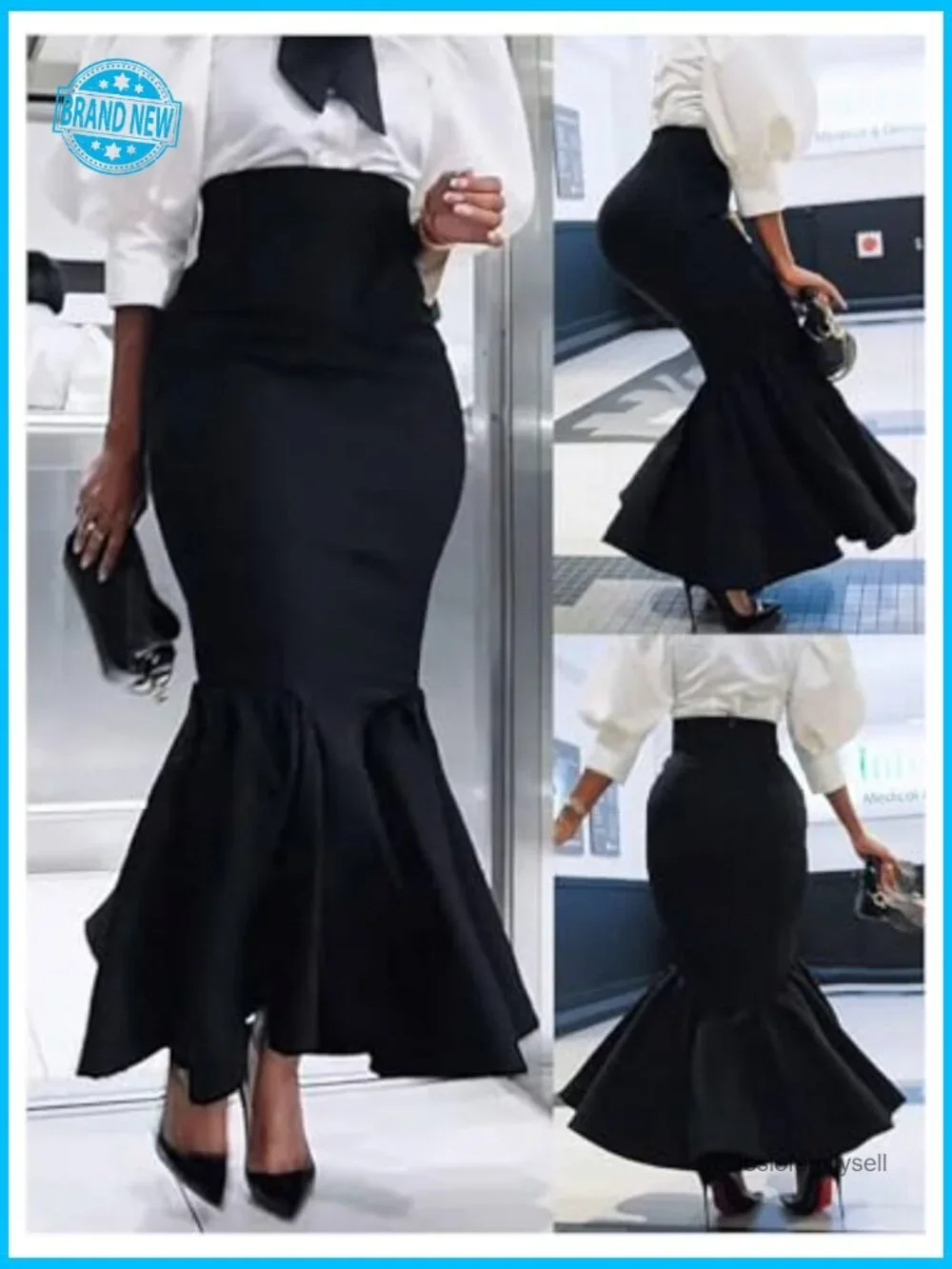 Ruffle Bodycon Maxi Skirt Fishtail High Waisted Pencil Long Going Out Skirt